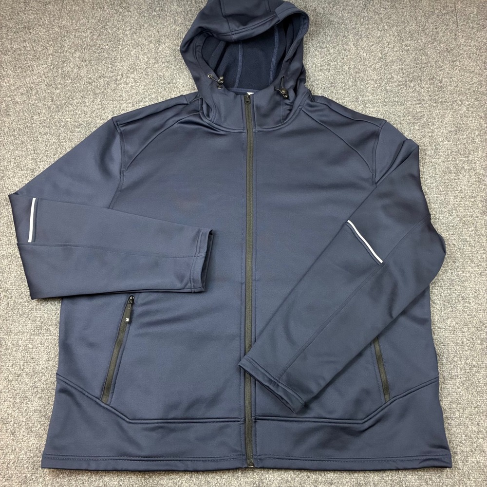 Free Country Mens Size 2XL Navy Blue Full Zip Hooded Softshell Jacket Reflective